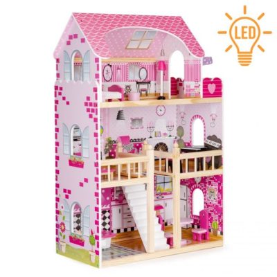 Drvena kućica za lutke, LED, namještaj