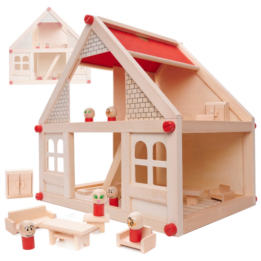 Drvena kućica za lutke Montessori + namještaj 40cm