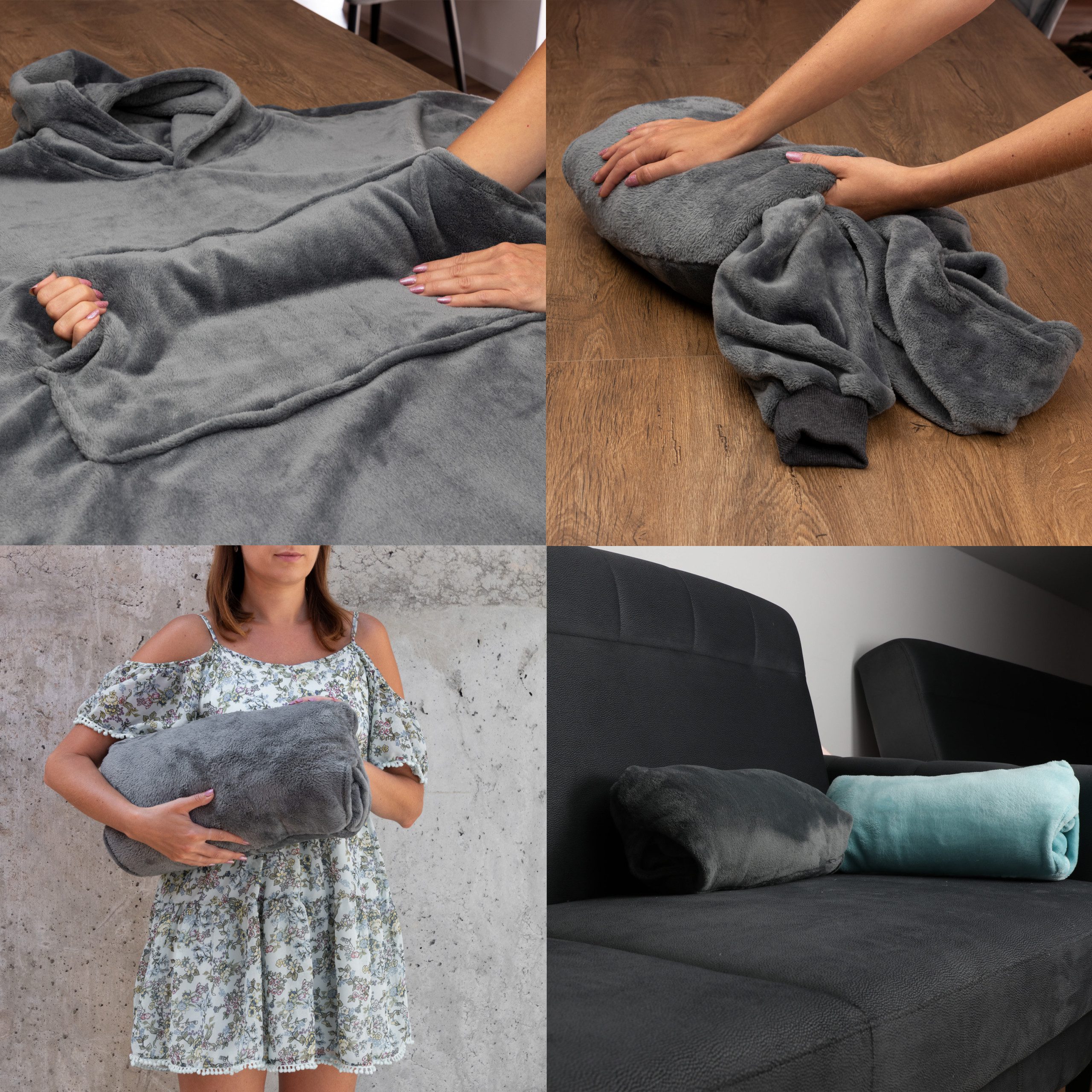 Bluzair - pokrivač s kapuljačom sivi
