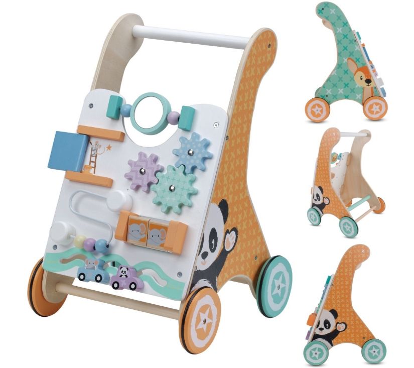 2-u-1 drvena guralica, interaktivna drvena hodalica