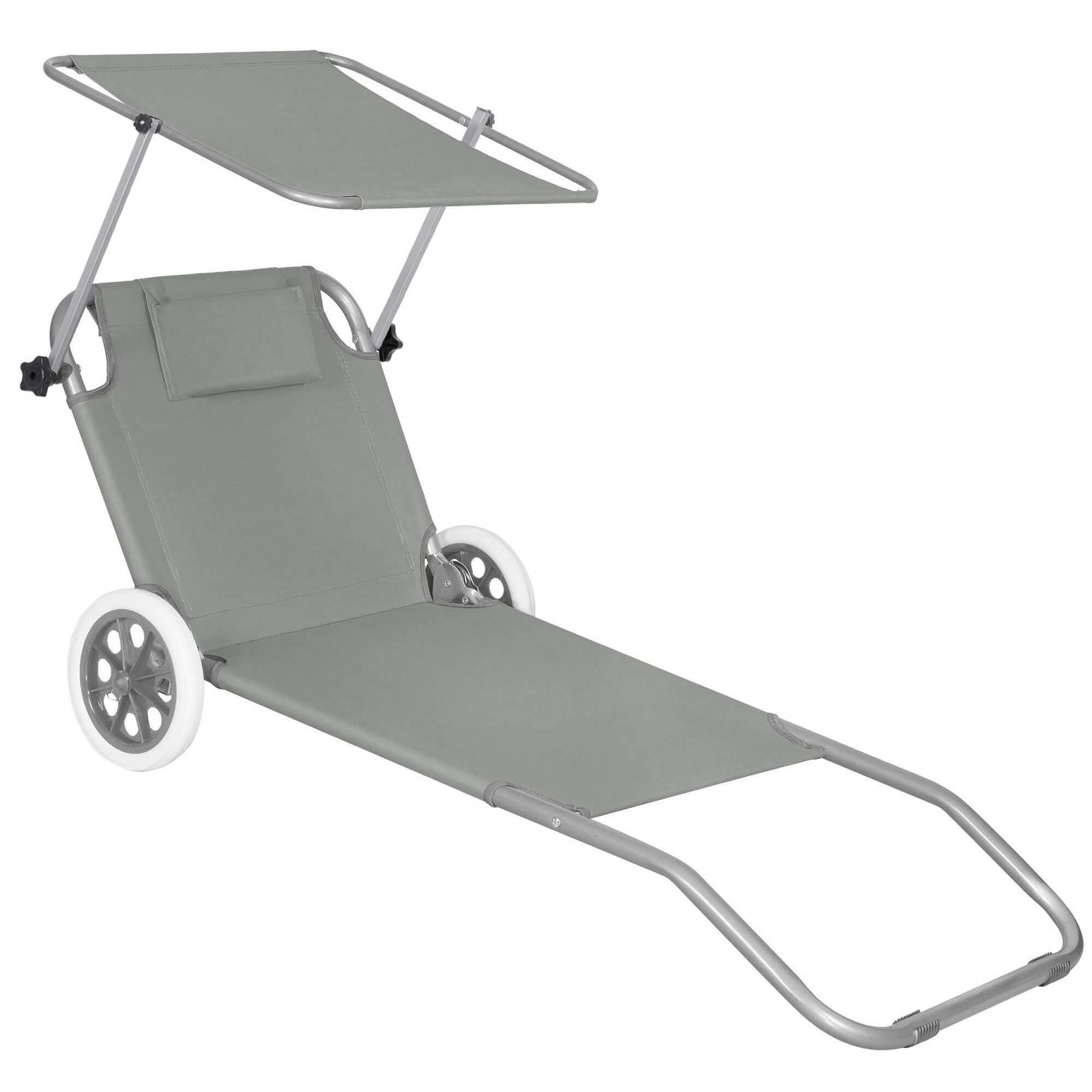 Springos sklopiva ležaljka s kotačima i nadstrešnicom – siva