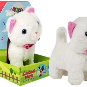 Interaktivna bijela maca s rozom mašnom