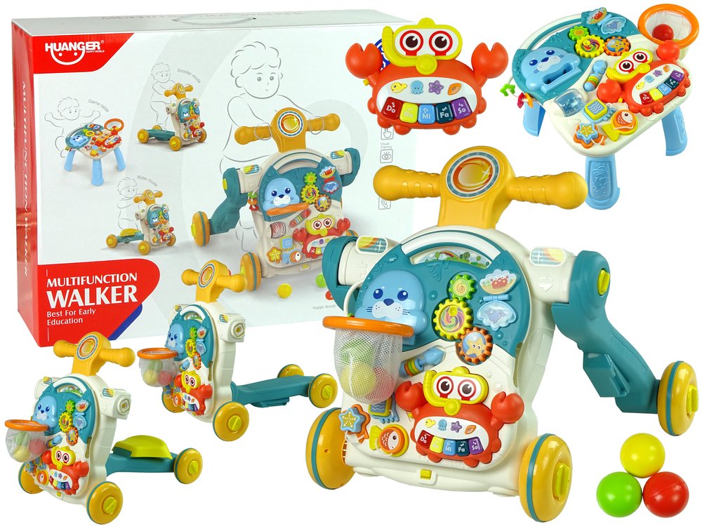 Edukativna interaktivna guralica, stolić, romobil 4u1 plava