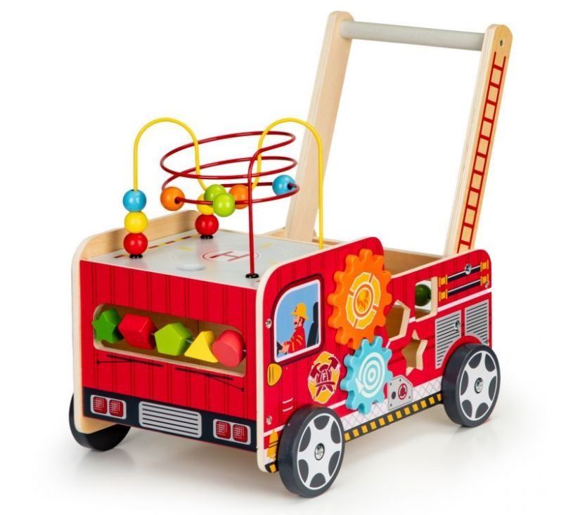 Edukativna drvena guralica s kockama za djecu - Vatrogasci