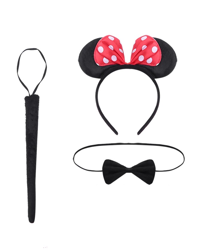 KOMPLET KOSTIM MINNIE, TRAKA ZA GLAVU, LEPTIR MAŠNA, REP