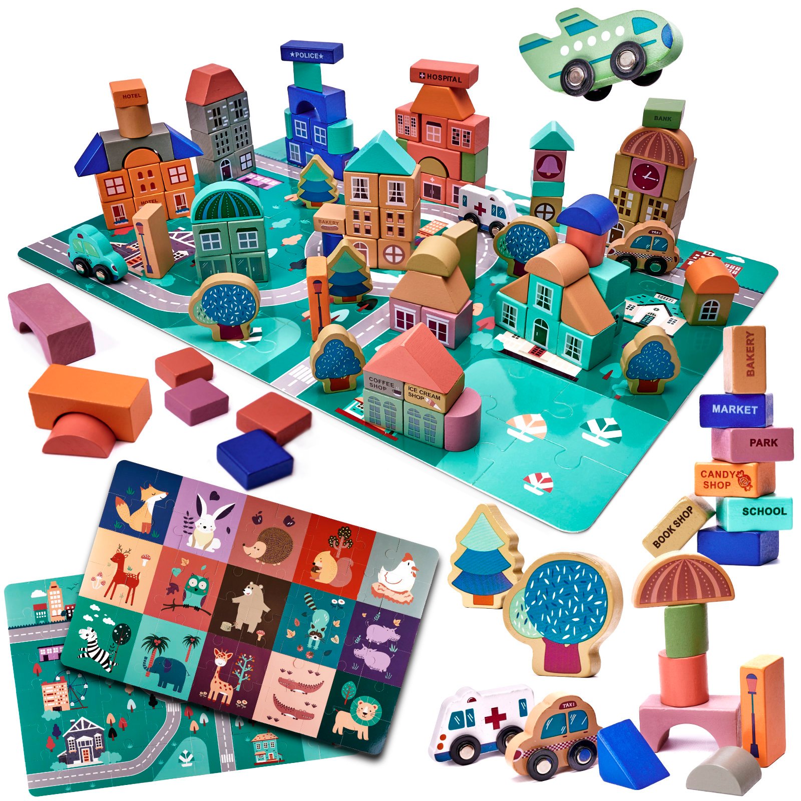 Drvene kocke puzzle grad 181 kom.