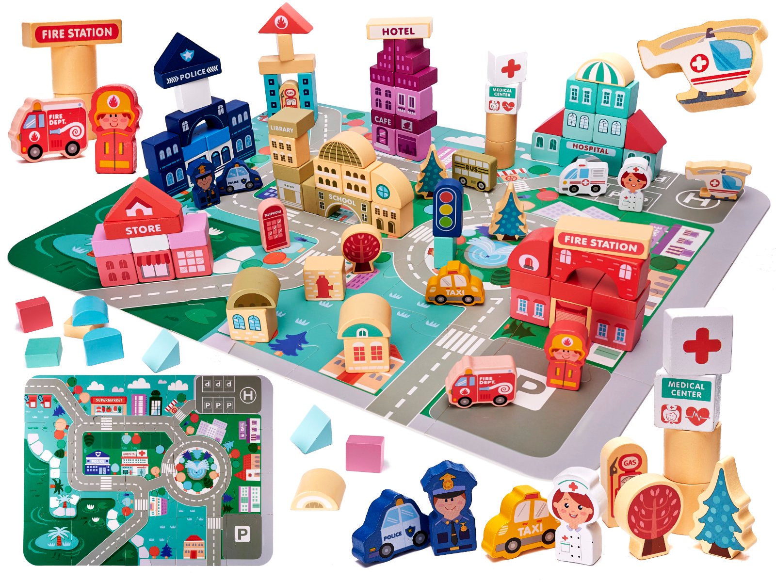 Drvene kocke puzzle grad 100 kom.