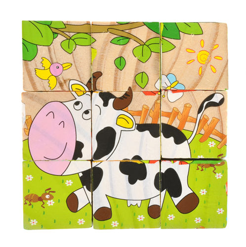 3D drvene kocke slagalice životinje s farme 9 komada