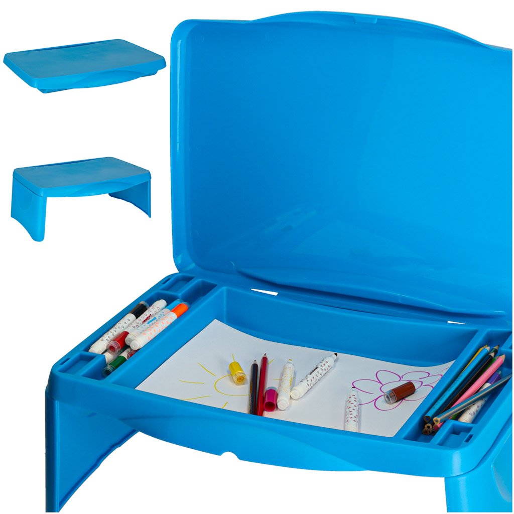 Dječji auto stol s pretincem za stvari plavi