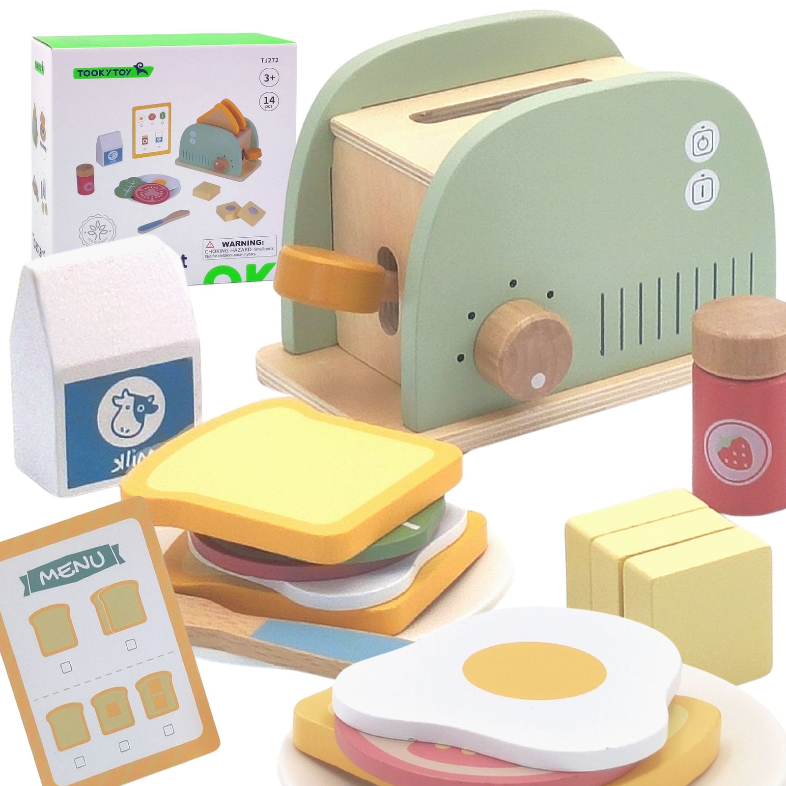 Tooky Toy drveni toster za djecu pastelno zeleni 