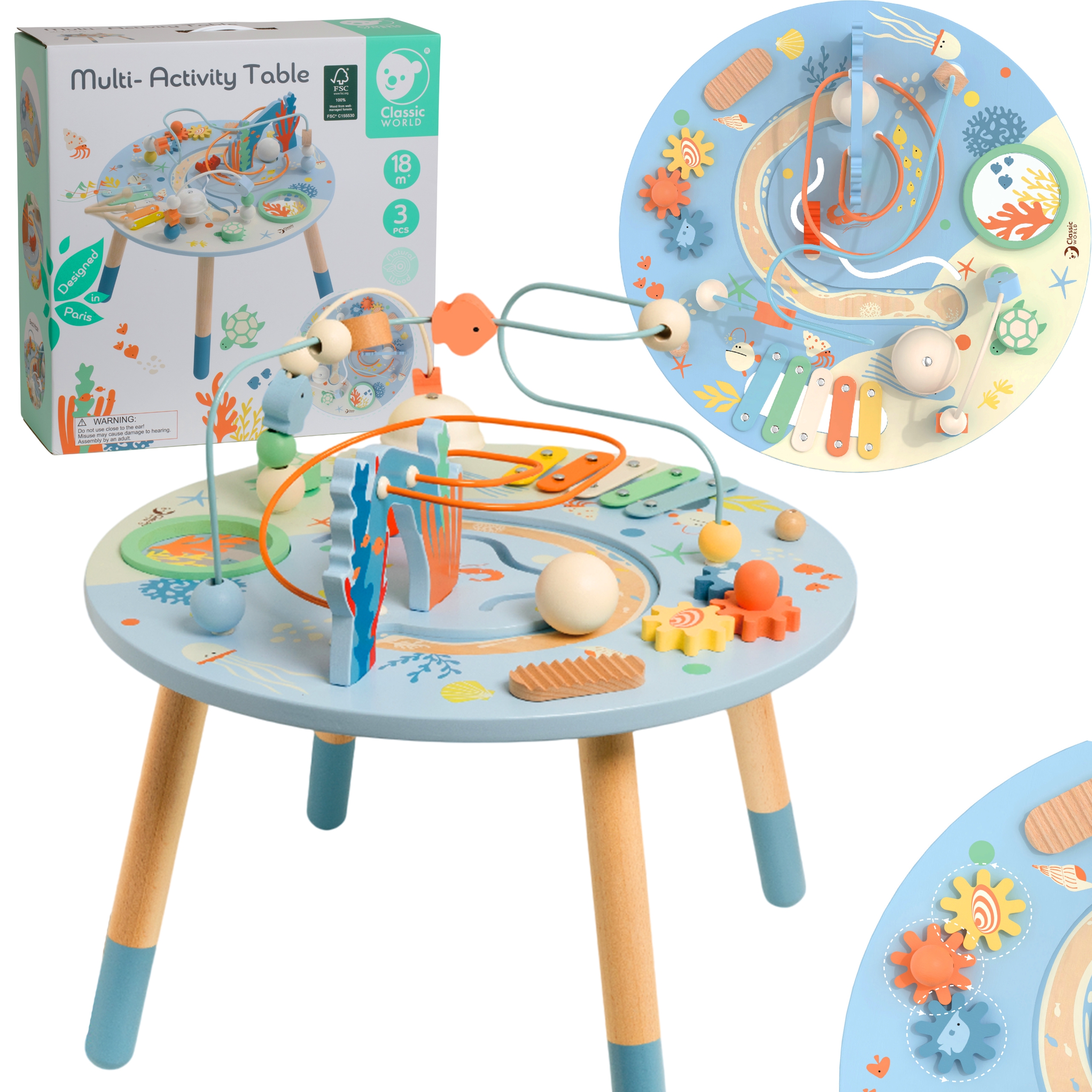 Klasični drveni stol za aktivnosti "morski život", glazbeni i edukativni