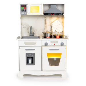 ECOTOYS drvena dječja kuhinja za igru sa zvukovima, LED rasvjetom i dodacima