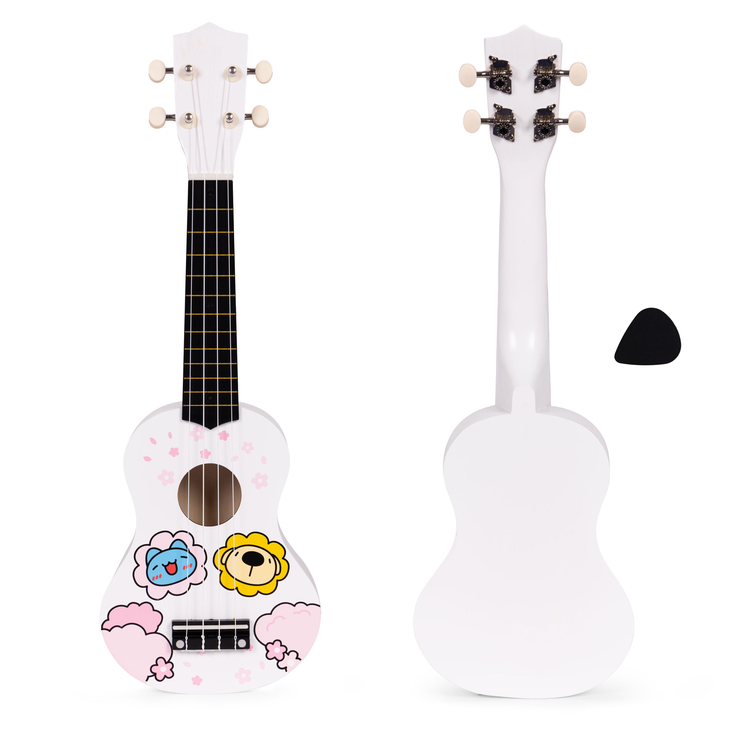 ECOTOYS drvena ukulele za djecu, pink– 4 najlonske žice i trzalica