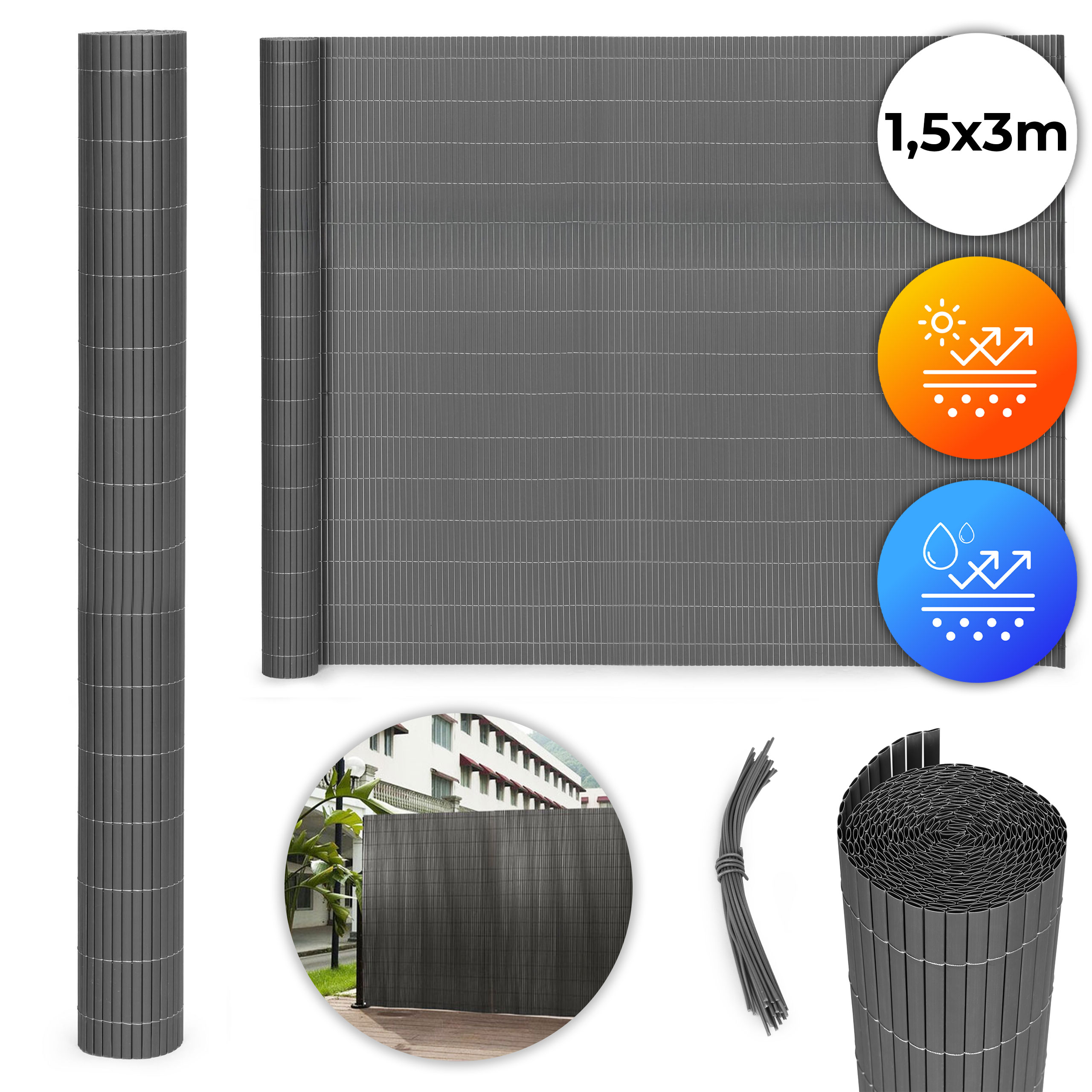 MultiGarden obostrana bambusova prostirka 150x300 cm – za balkon, terasu ili ogradu, antracit