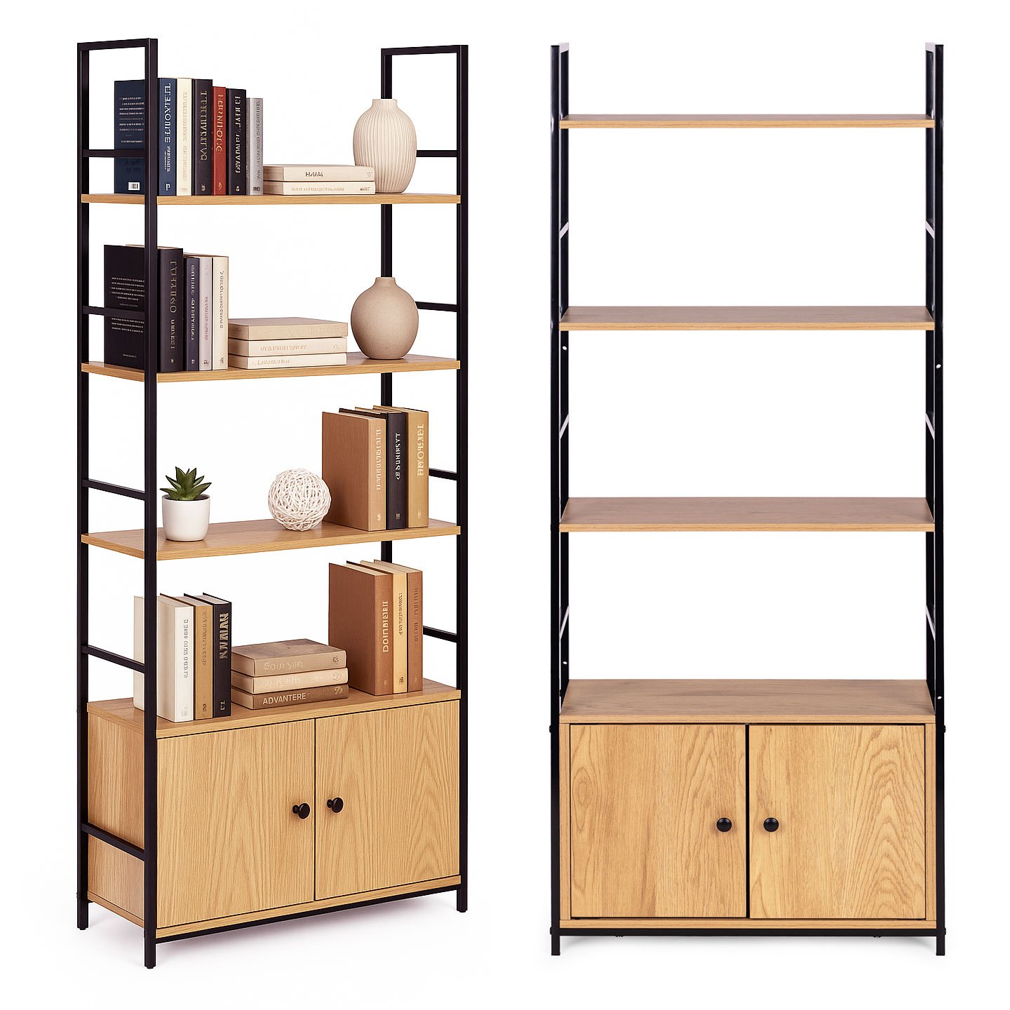 ModernHome industrijska Loft polica s ormarićem i 4 police