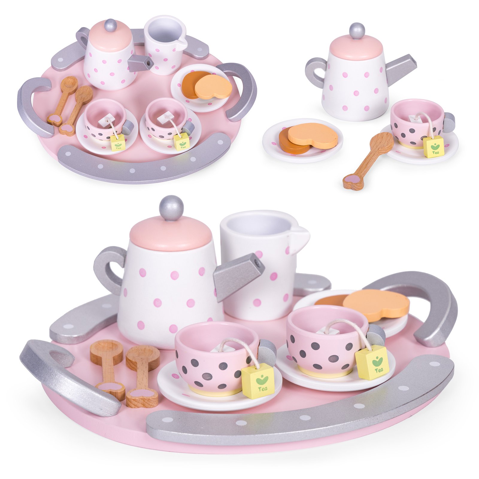 Drveni set za čaj šalice kuhalo za vodu 15 komada ECOTOYS