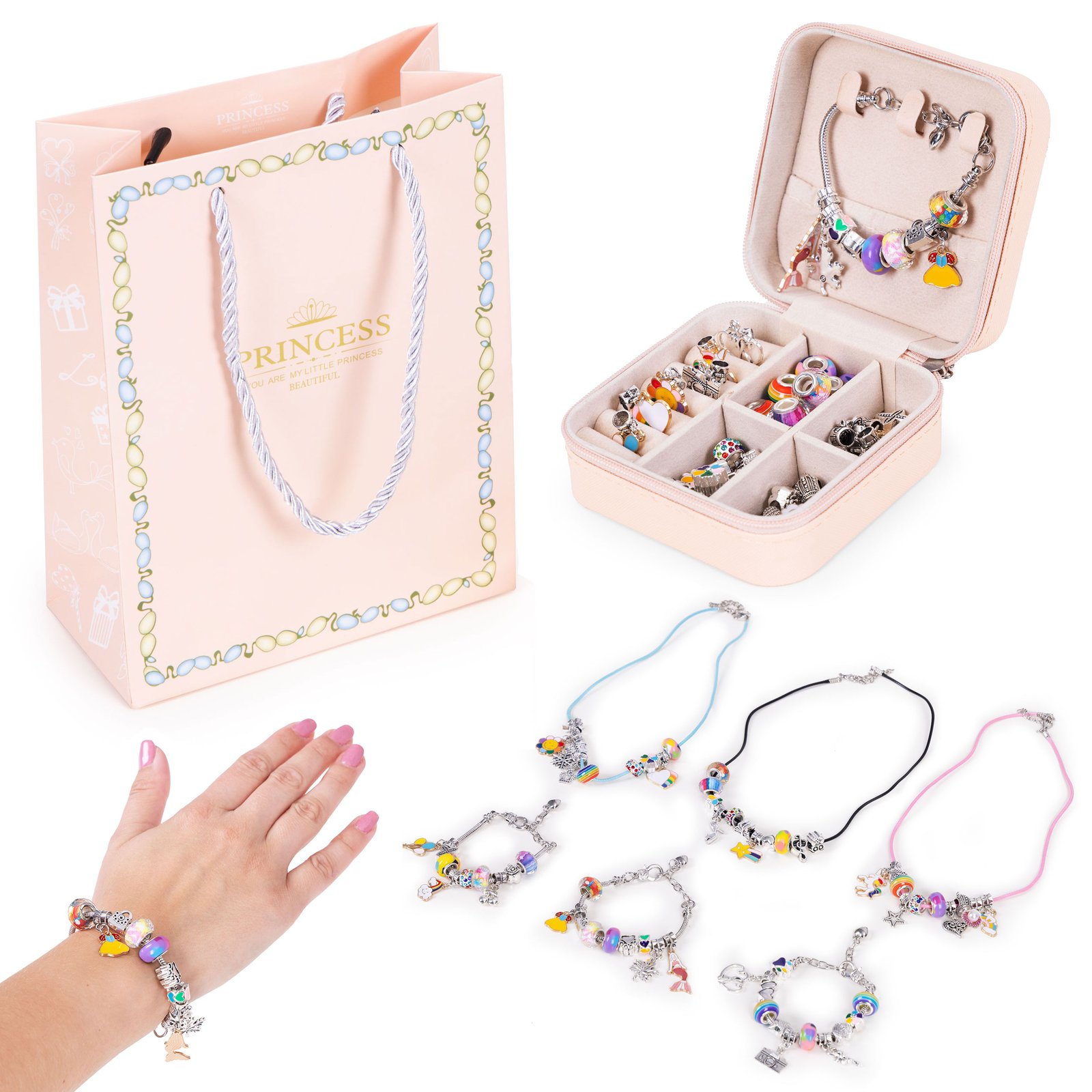 Kreativni set 66 dijelova – izrada nakita, perle i privjesci, s organizatorom i torbicom