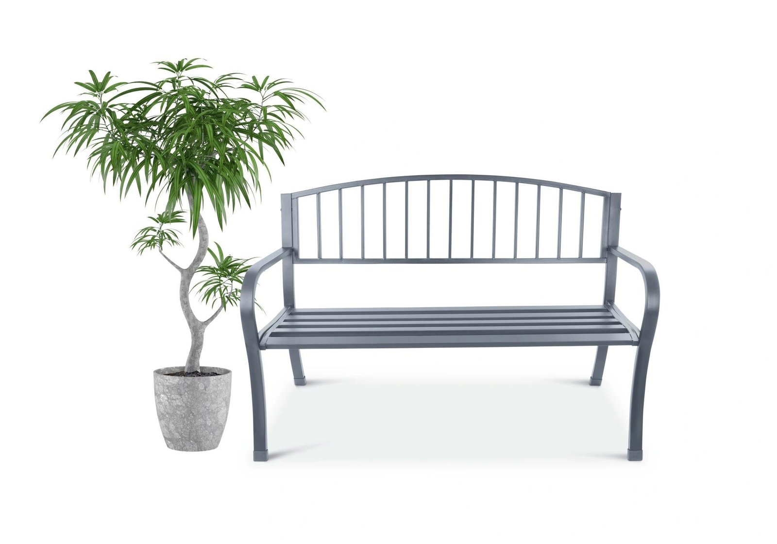 Vrtna klupa s naslonom, park klupa za terasu i balkon, metalna konstrukcija, grafitna