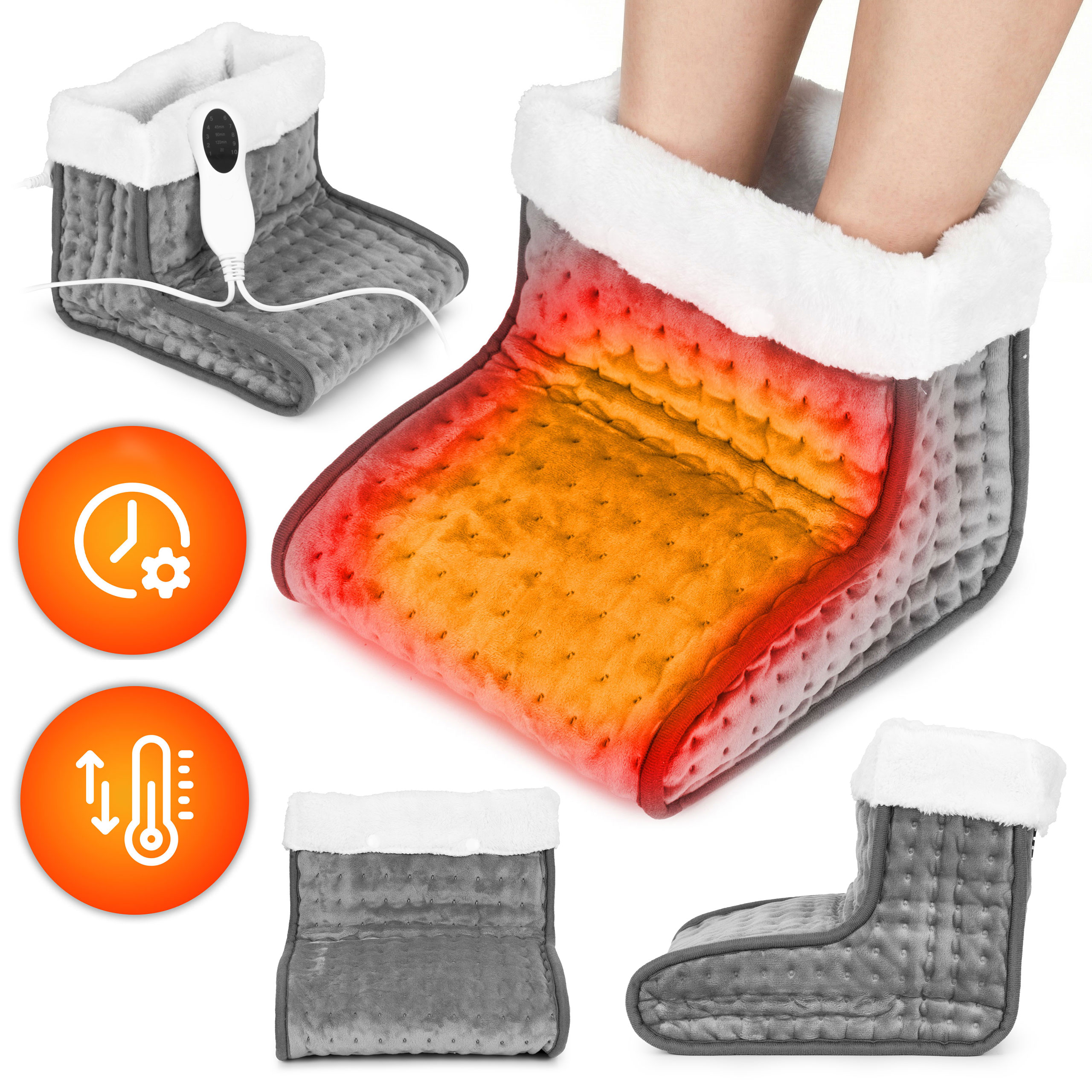 ModernHome električni grijač za stopala s daljinskim upravljačem – mekana čizma, 10 razina grijanja, tamnosiva