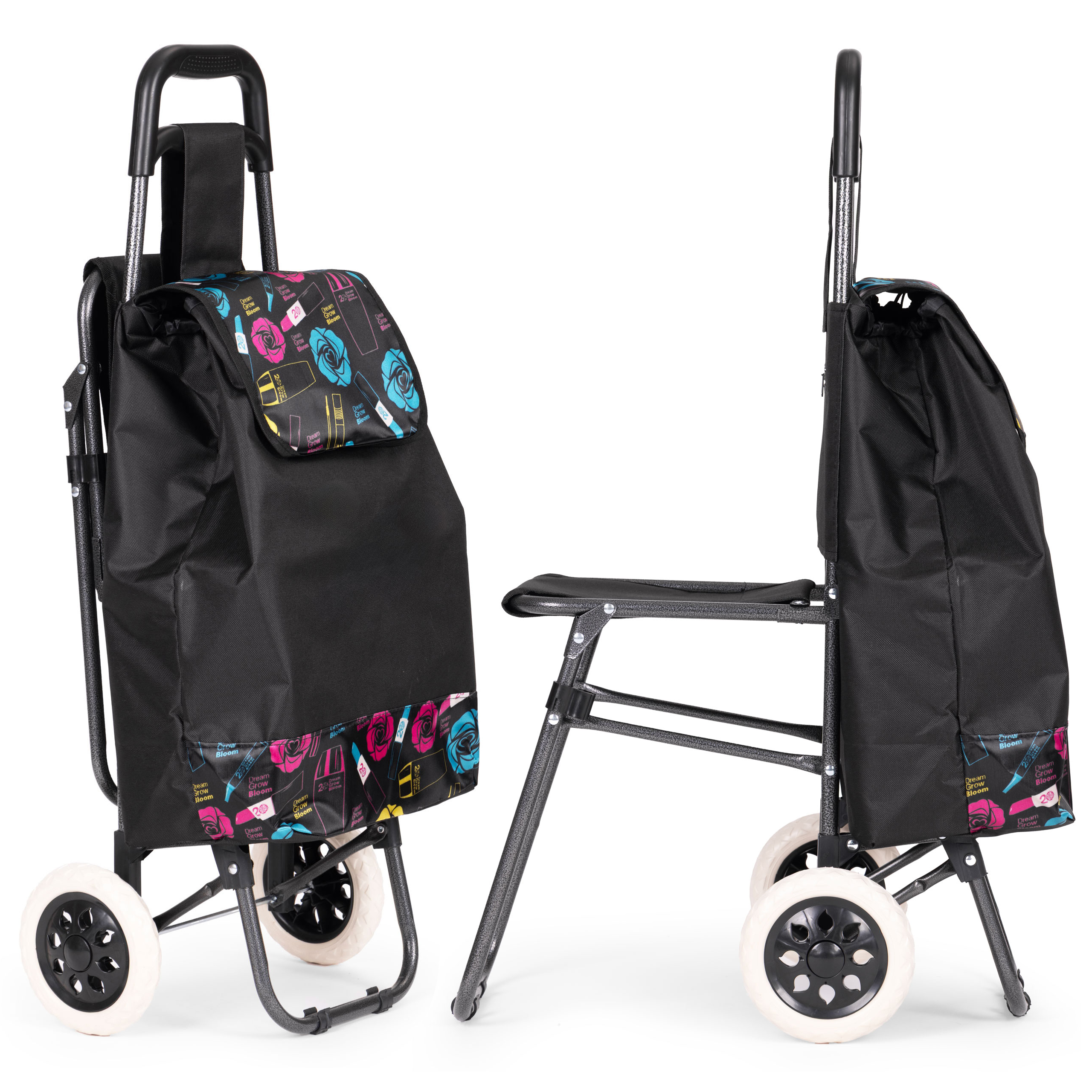 ModernHome kolica za kupovinu s torbom 30 L – sklopiva, s presvlakom i velikim kotačima