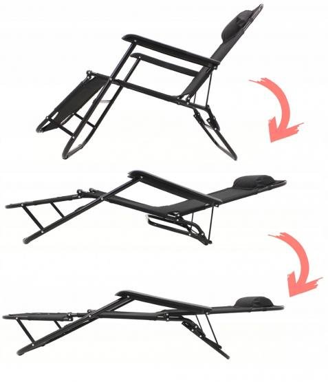 Sklopiva vrtna ležaljka s naslonom za glavu – crna (7838)