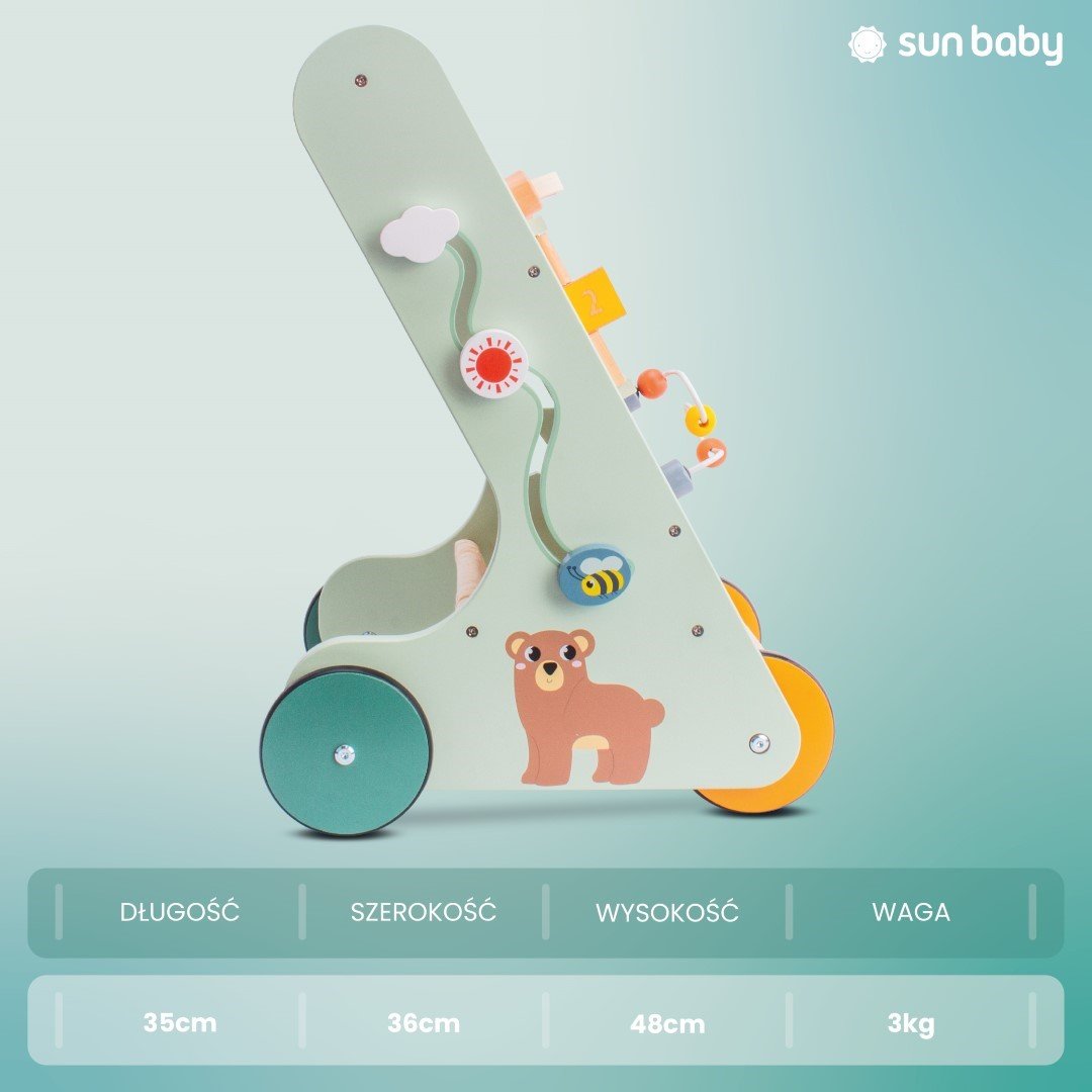 Drvena interaktivna guralica hodalica 48 cm - šumski uzorci