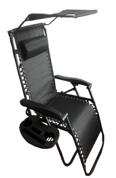 Sklopiva vrtna ležaljka s postoljem, džepom, nadstrešnicom i naslonom za glavu – crna