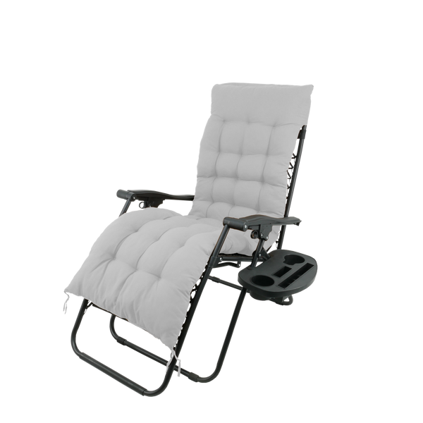 Sklopiva vrtna ležaljka s postoljem i džepom – crna sa sivim jastukom