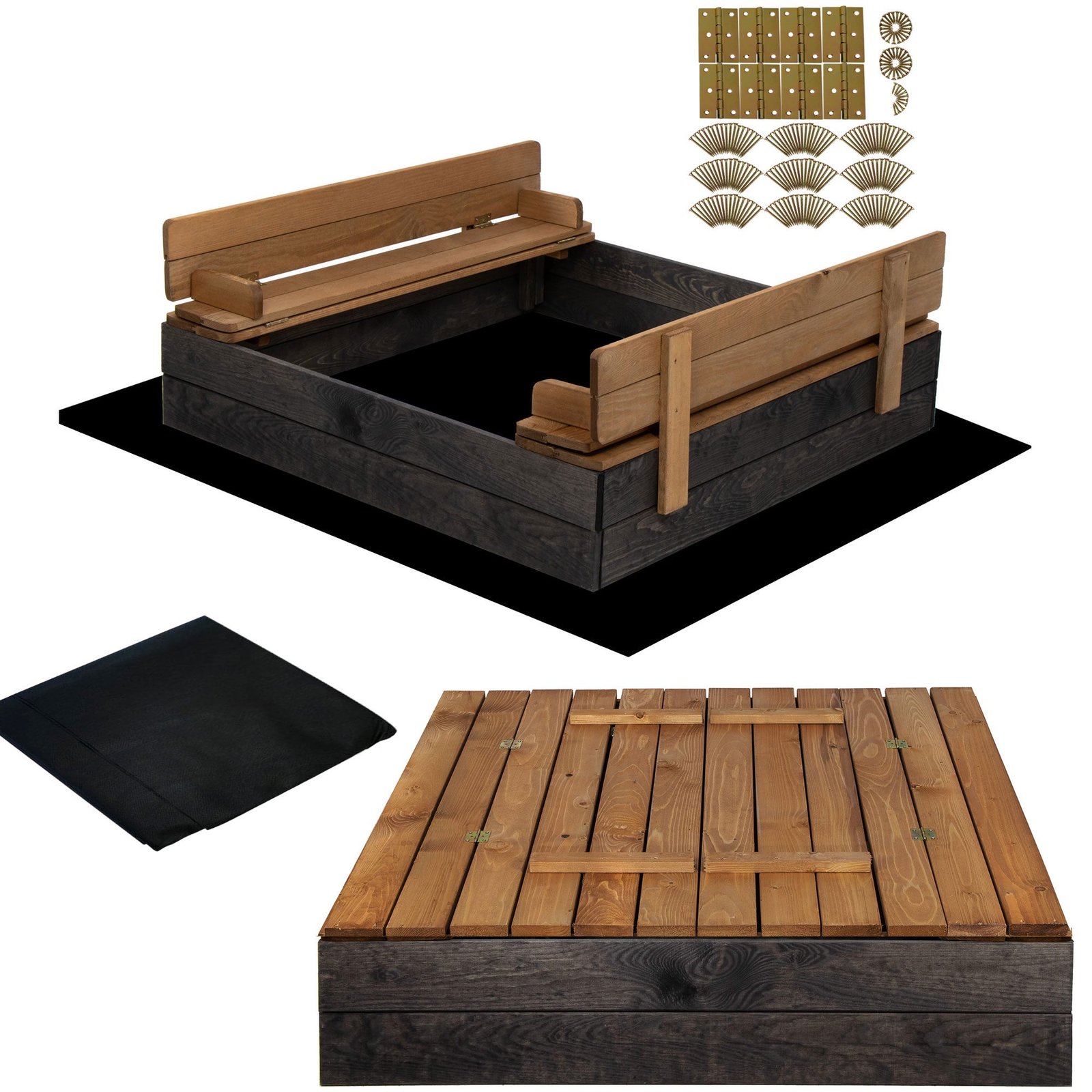 Premium drveni pješčanik, dimenzija 100 × 100 cm, crne boje