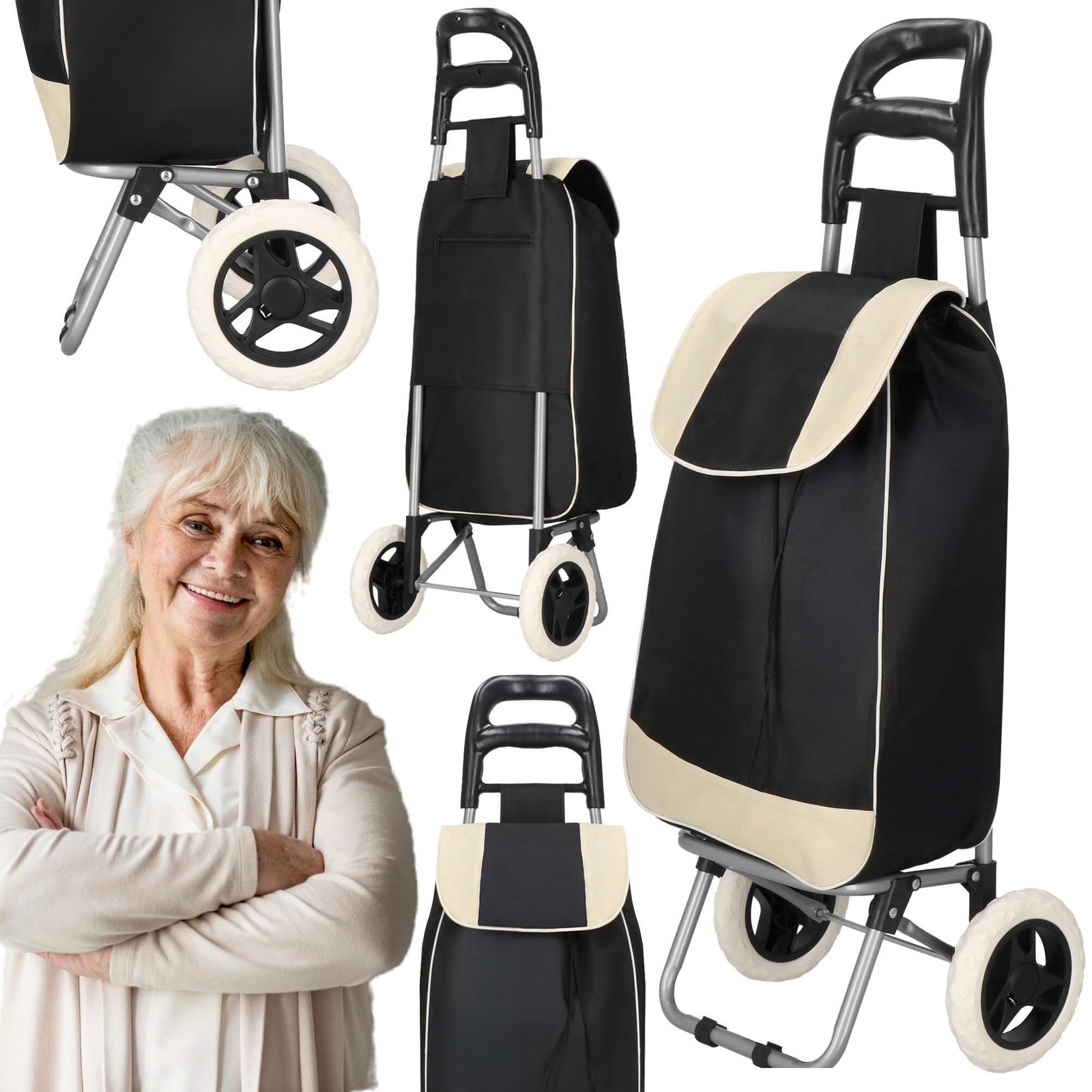 Springos kolica za kupovinu, crna - krem