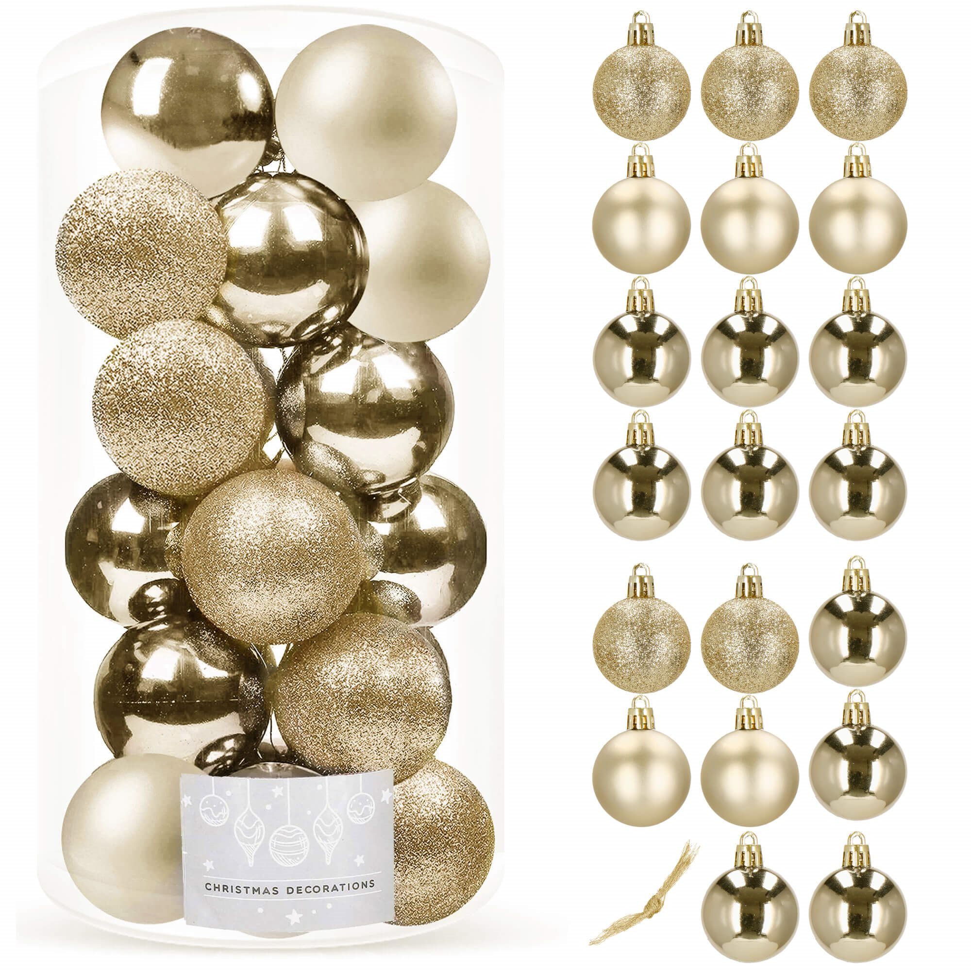 Božićne kuglice – set od 20 komada, šampanjac/srebrna