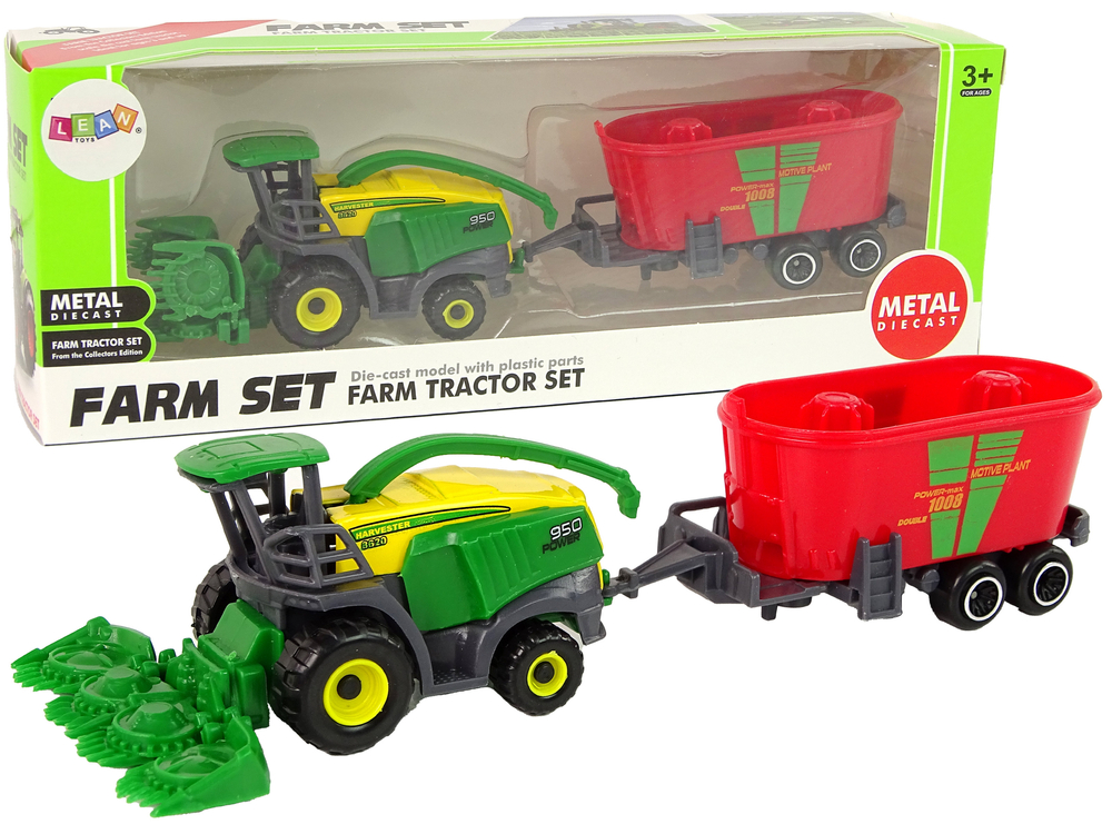 Zeleni kombajn sa crvenom prikolicom