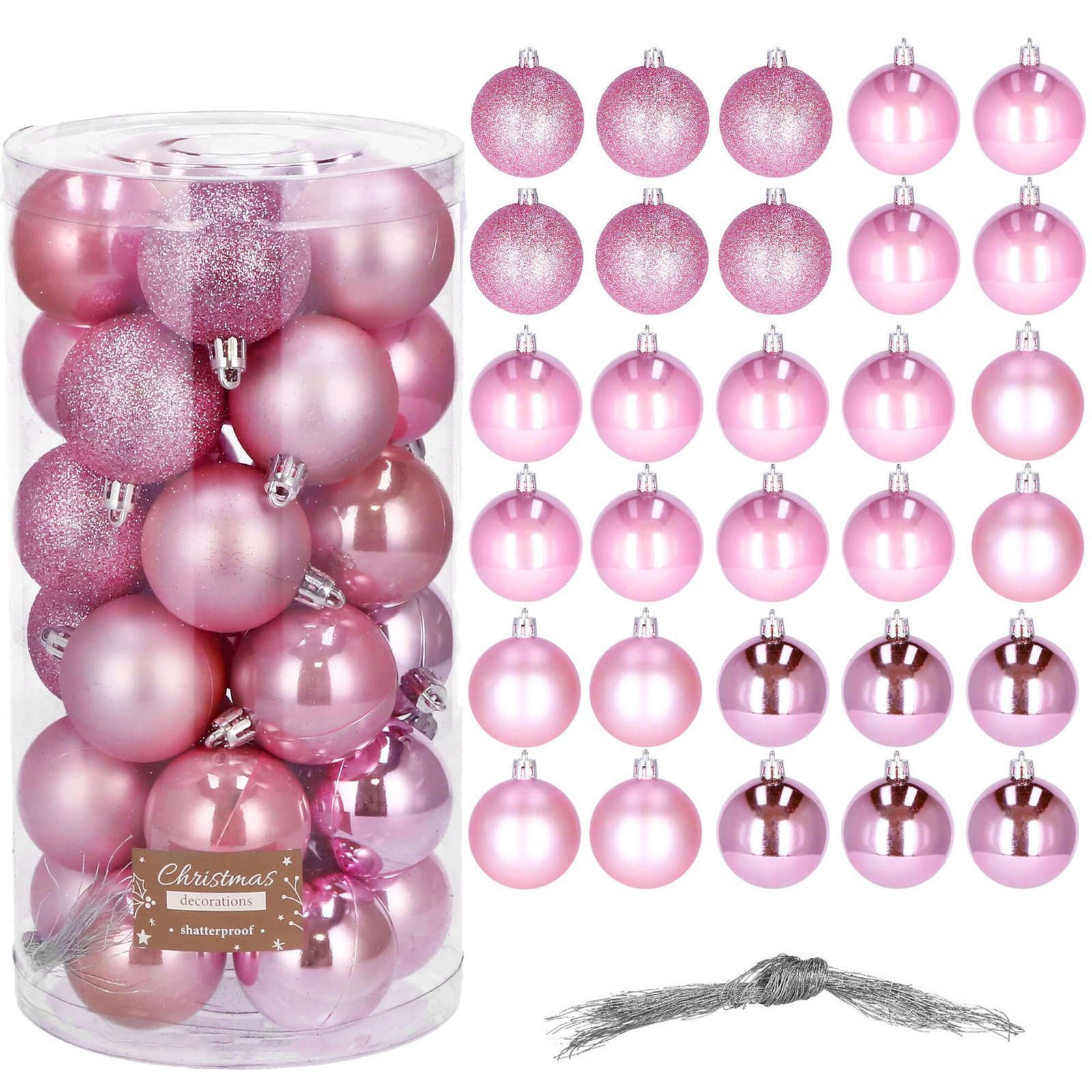 Božićne kuglice 5 cm – set 30 komada roze