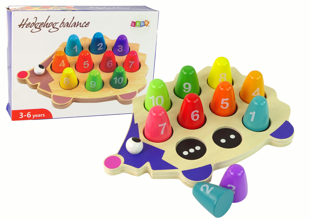 Drveni edukativni ježić sa šarenim pijunima i brojevima