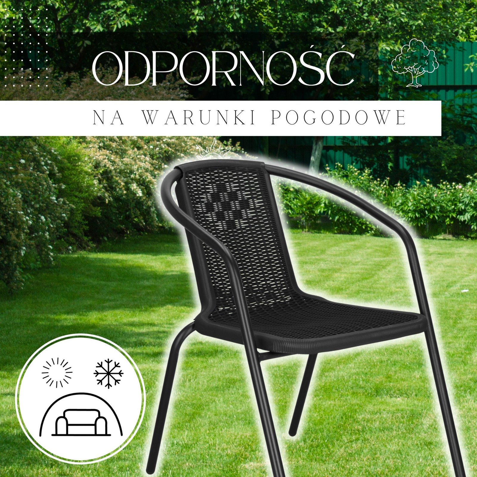 Springos pletena- metalna vrtna stolica, crna