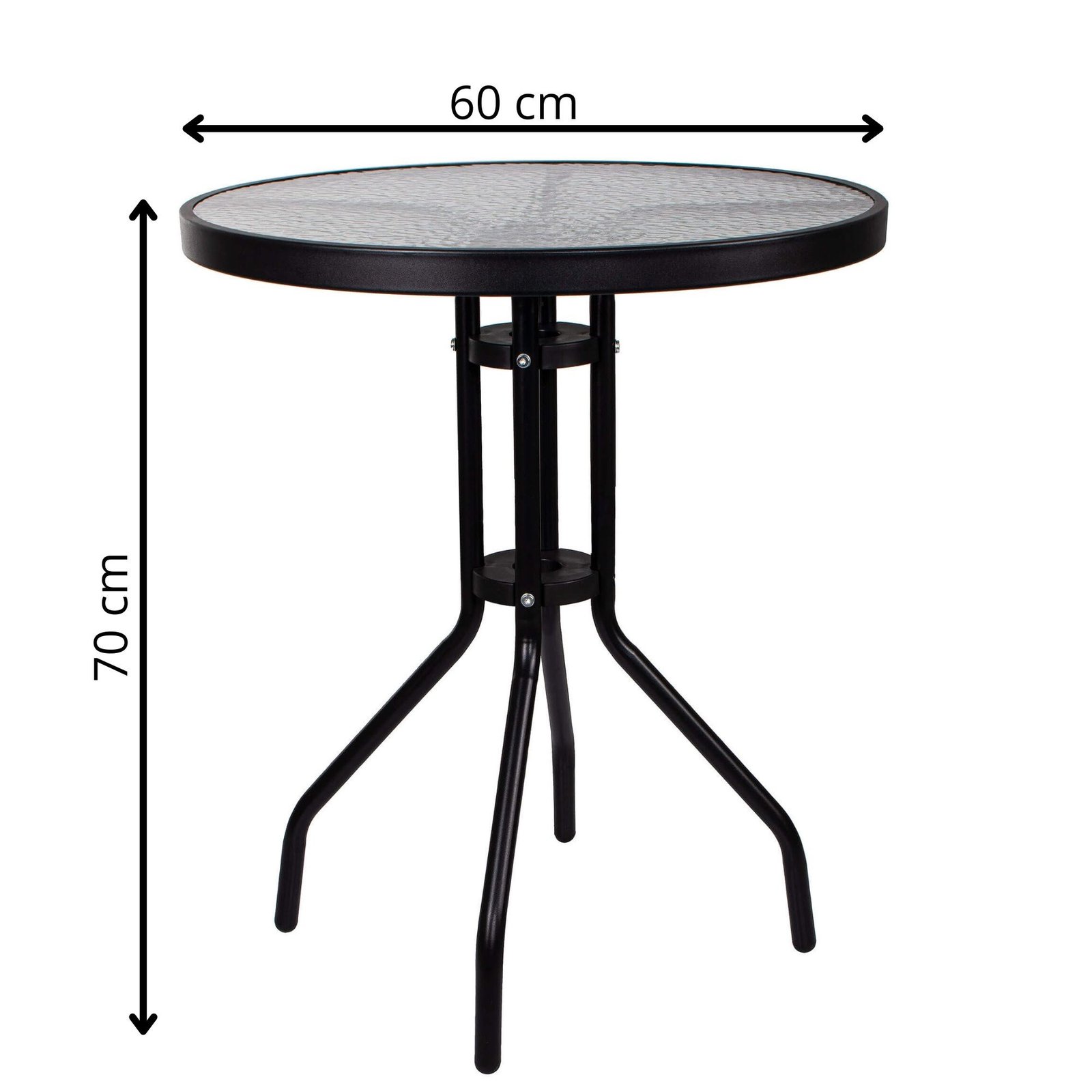 Springos stakleni okrugli vrtni stol, crni 60 cm