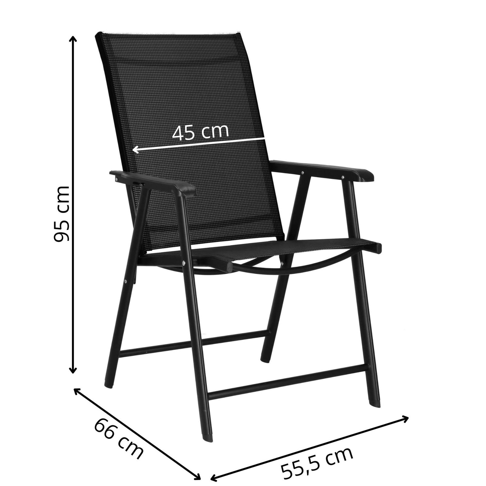 Sklopiva metalna vrtna stolica,crna 56 x 64 x 94 cm