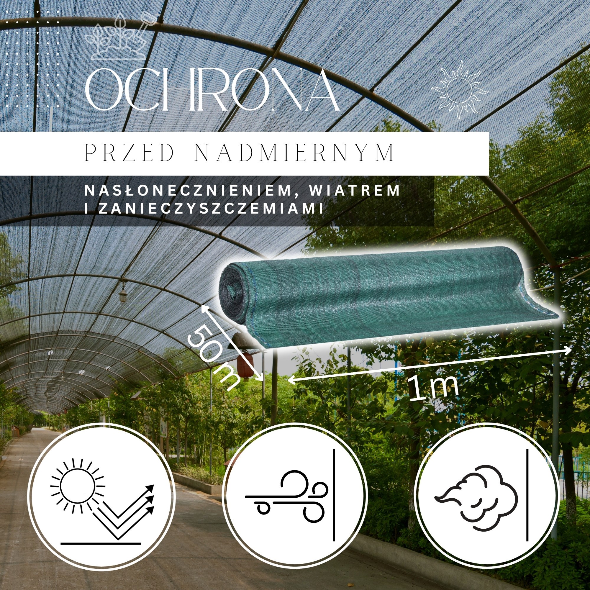 Zelena sjenila mreža 140 g/m², 1 × 50 m + 200 vezica