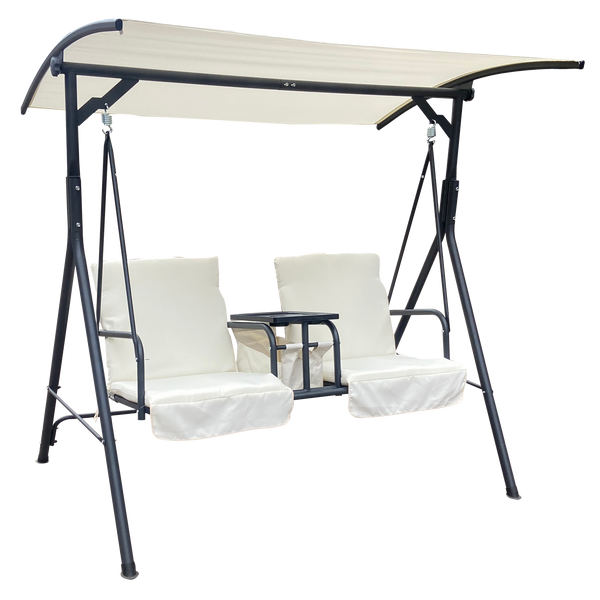 Vrtna ljuljačka za dvije osobe s držačem za čaše, dimenzija 170 × 110 × 165 cm, bež boja