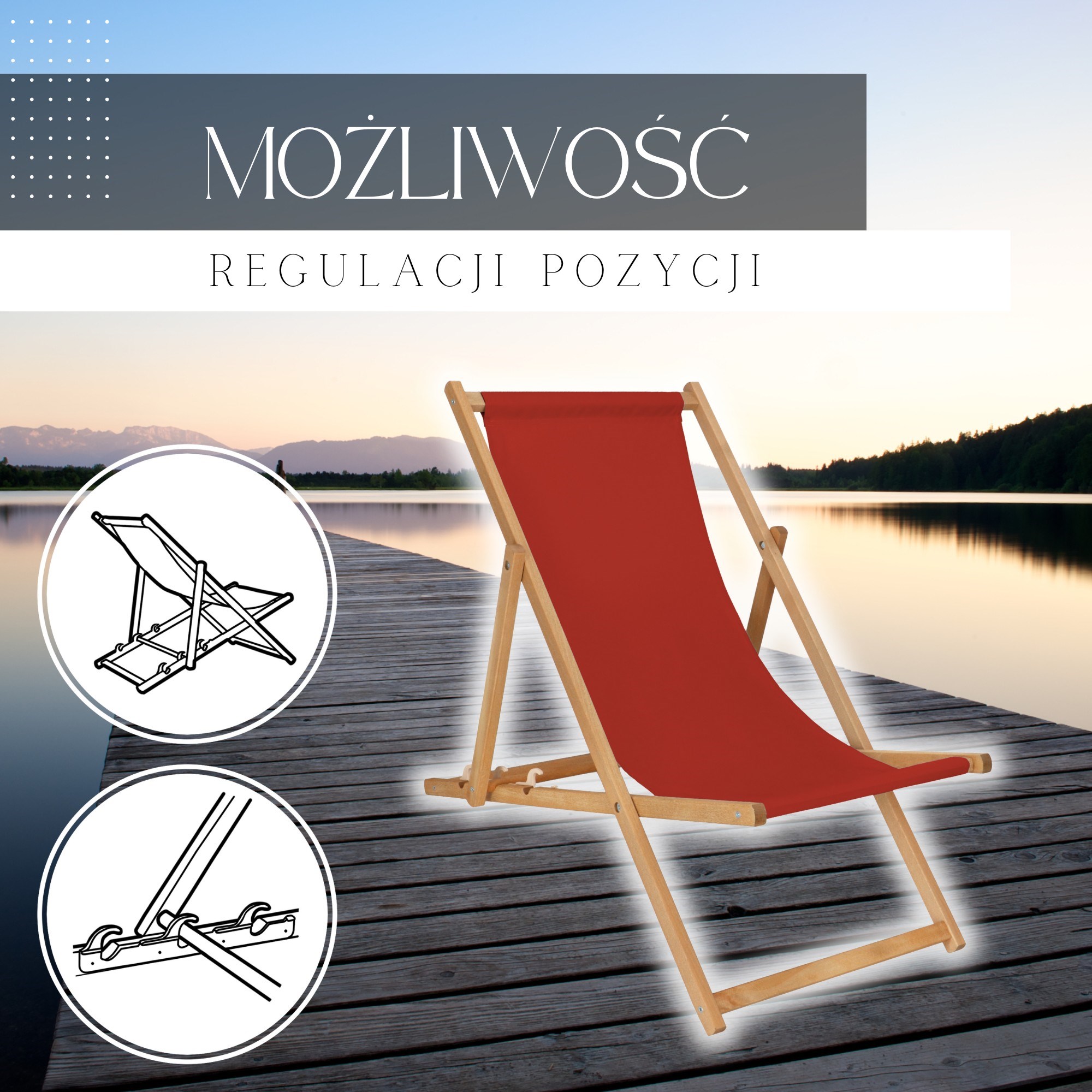 Drvena sklopivna ležaljka impregnirana bordo boja