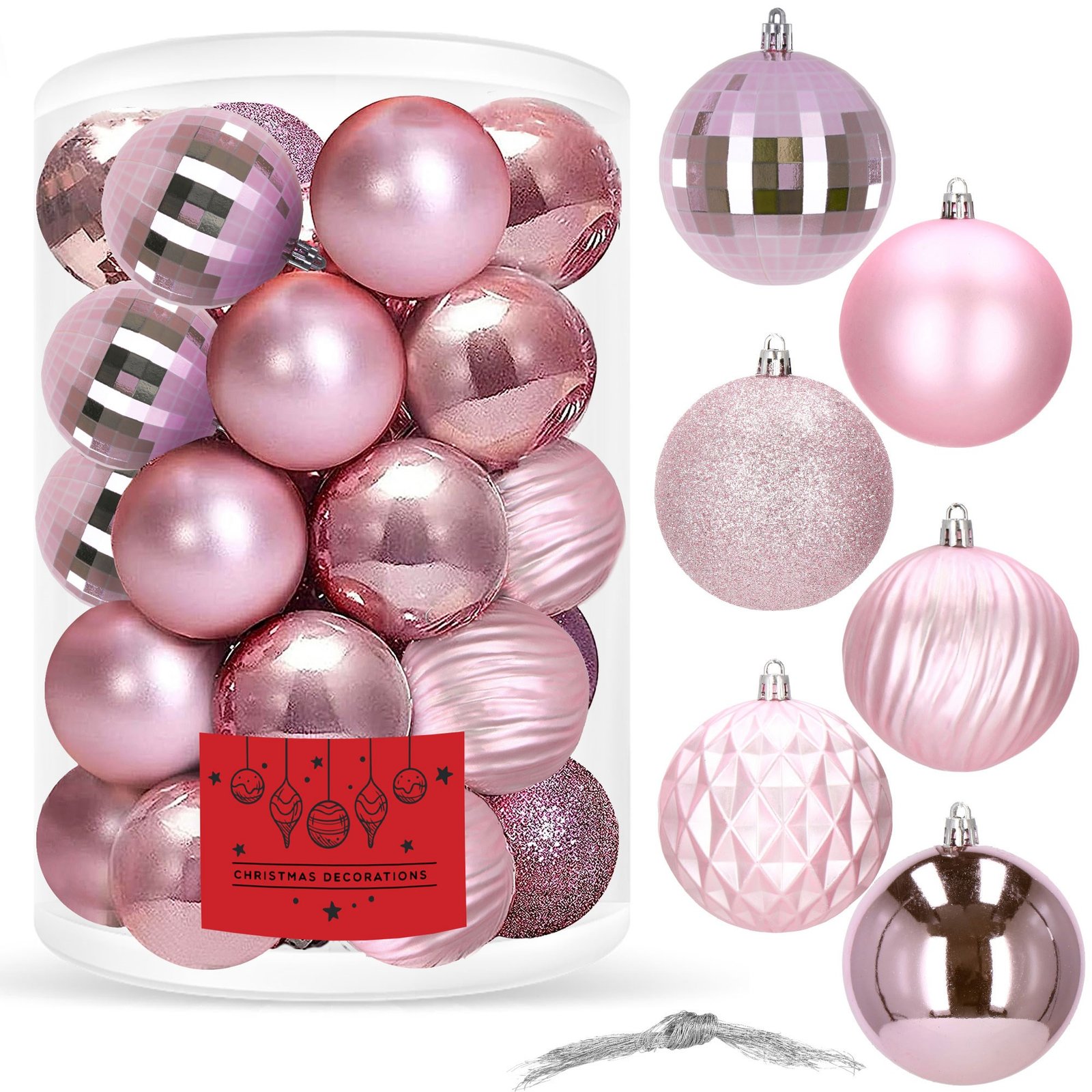 Božićne kuglice 8 cm – set od 30 komada, ružičasta