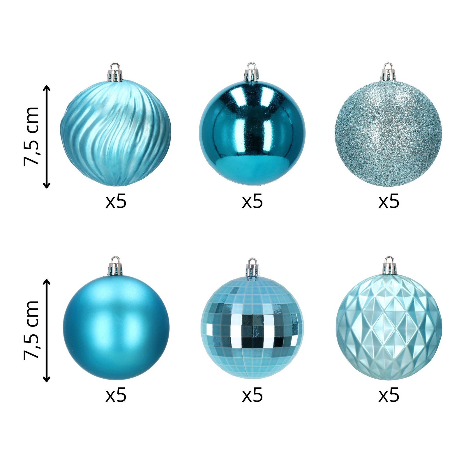 Božićne kuglice 8 cm – set od 30 komada, nijanse plave