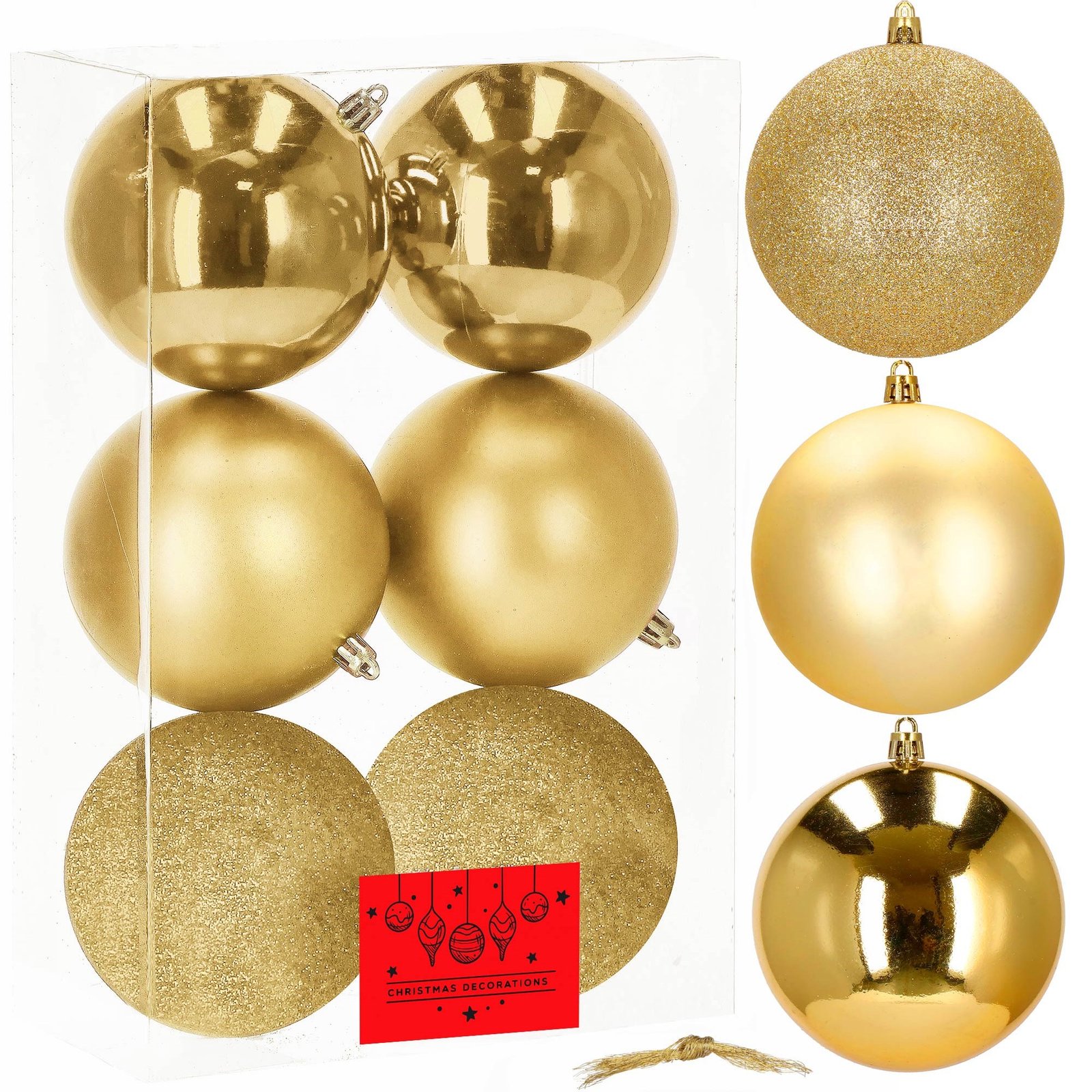 Božićne kuglice 10 cm – set od 6 komada, zlatna