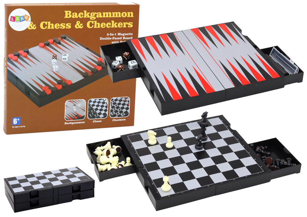 3u1 set za igru na magnetnoj ploči - šah, dame, backgammon