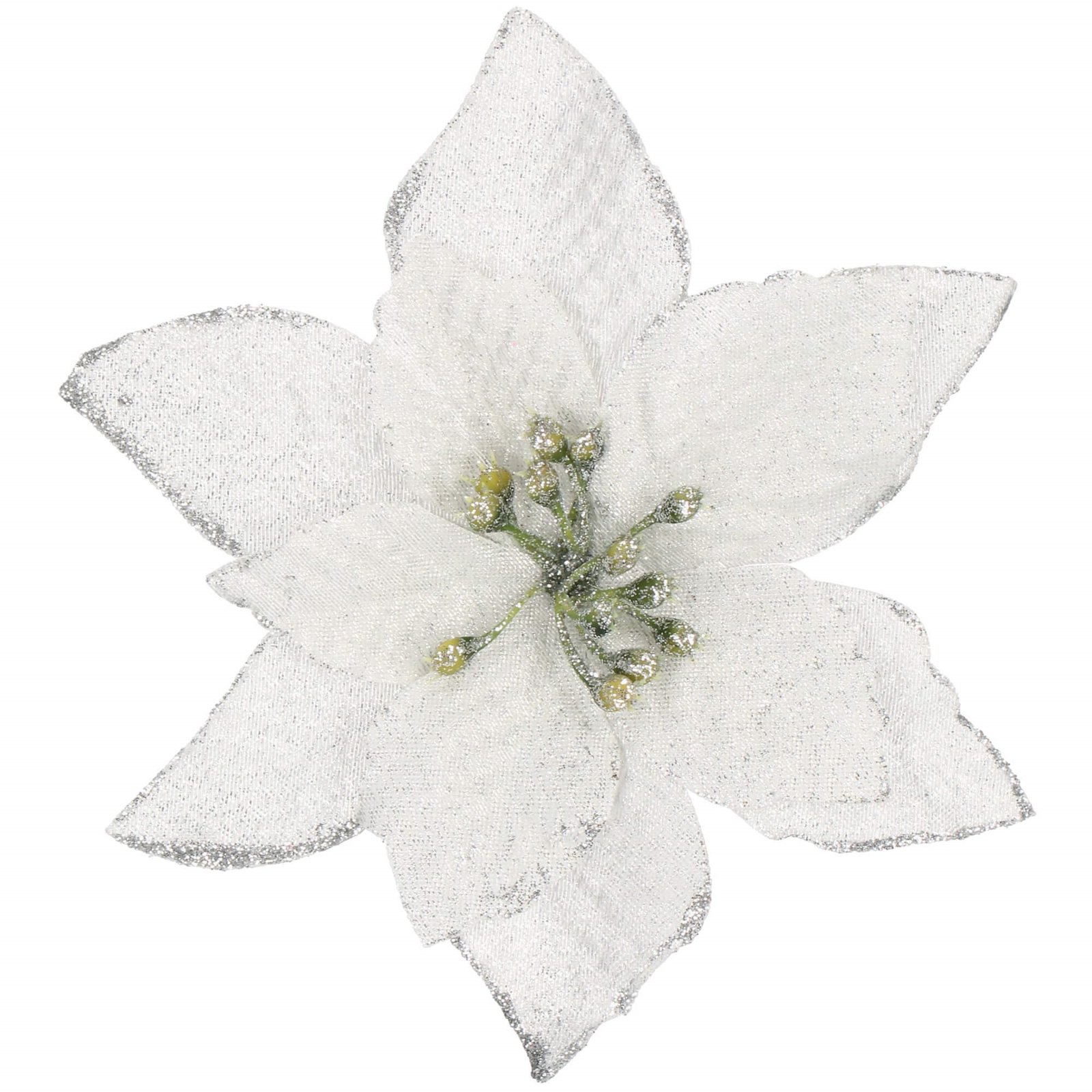 Božićni ukras “Božićna zvijezda” – 13 × 13 cm, srebrna sa šljokicama