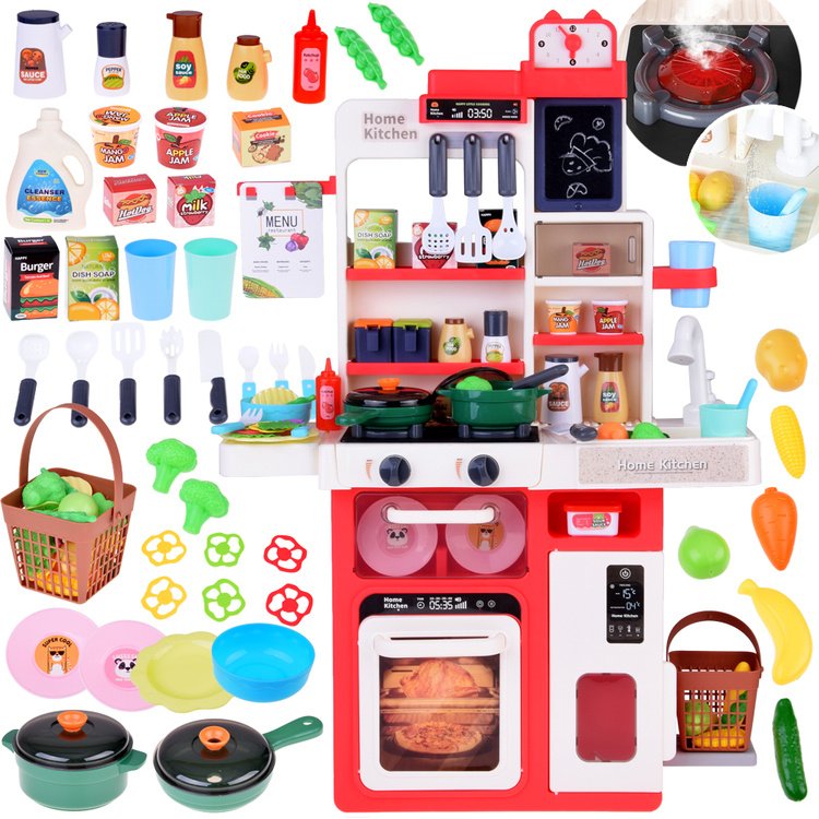 Interaktivna kuhinja s svjetlom + zvukom + parom + slavinom , crvena