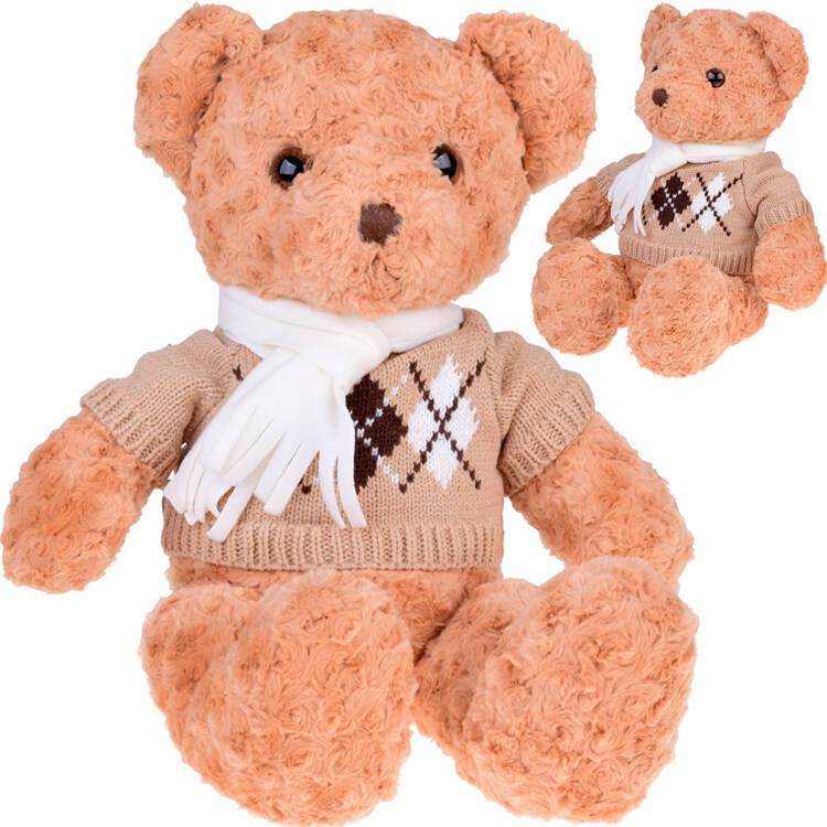 Mekani medvjed teddy u džemperu i šalu, 60 cm