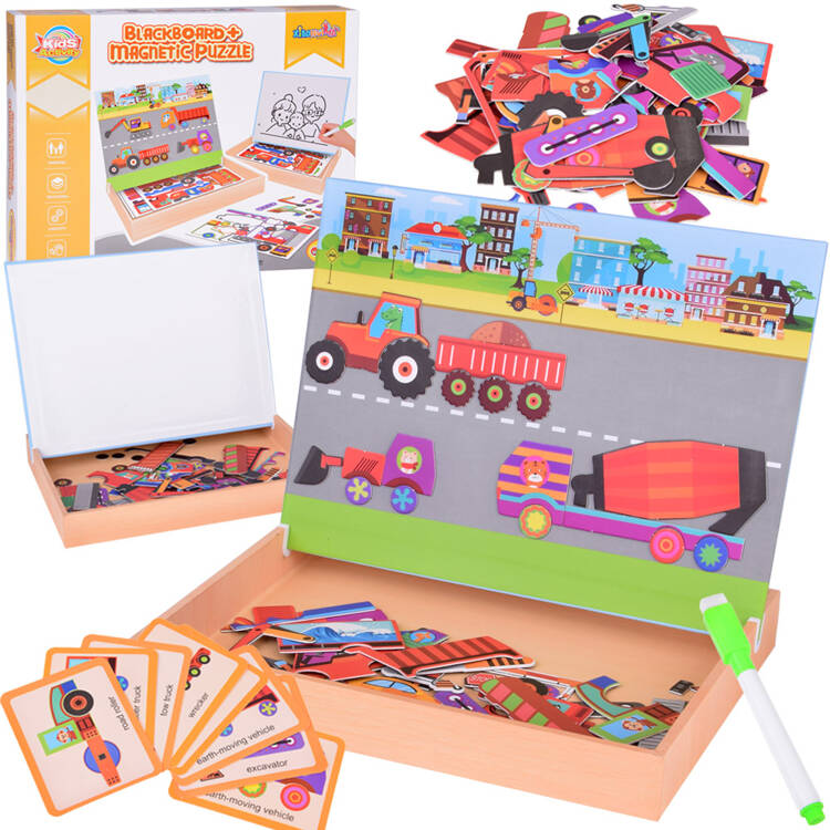 Magnetna ploča 2u1 s magnetskom slagalicom građevinska vozila