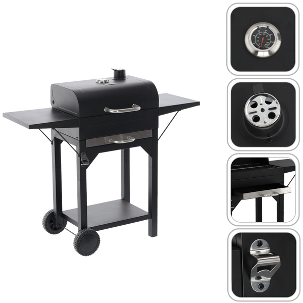 Vrtni roštilj od lijevanog željeza na ugljen s termometrom