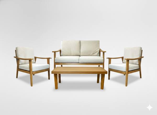 Aluminijski set namještaja „Tirana“ (sofa + 2 fotelje + stol) – bež boja s bež jastucima